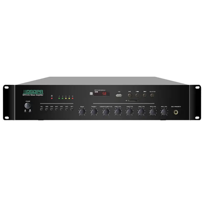 Amplificator 120W cu mixer, 6 zone, DSPPA MP212U cu USB/ SD/ FM Tuner, intrari 2Mic si 3Line, 100V